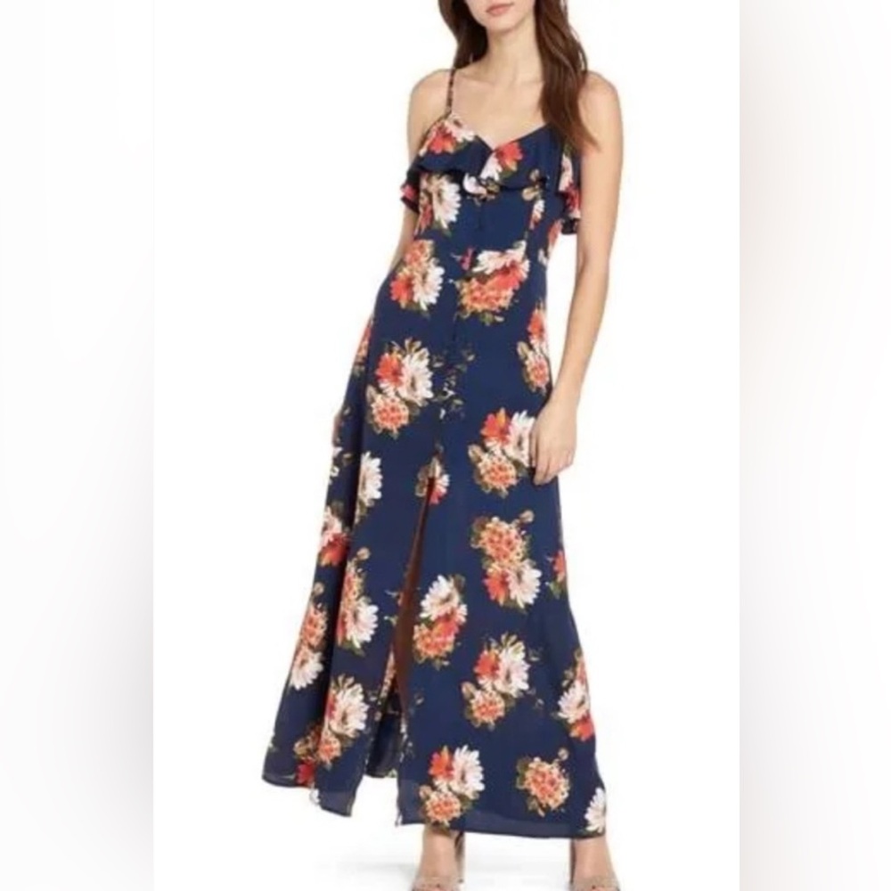Band Of Gypsies Boho Floral Button Front Ruffle Sleeveless Maxi Dress• XL